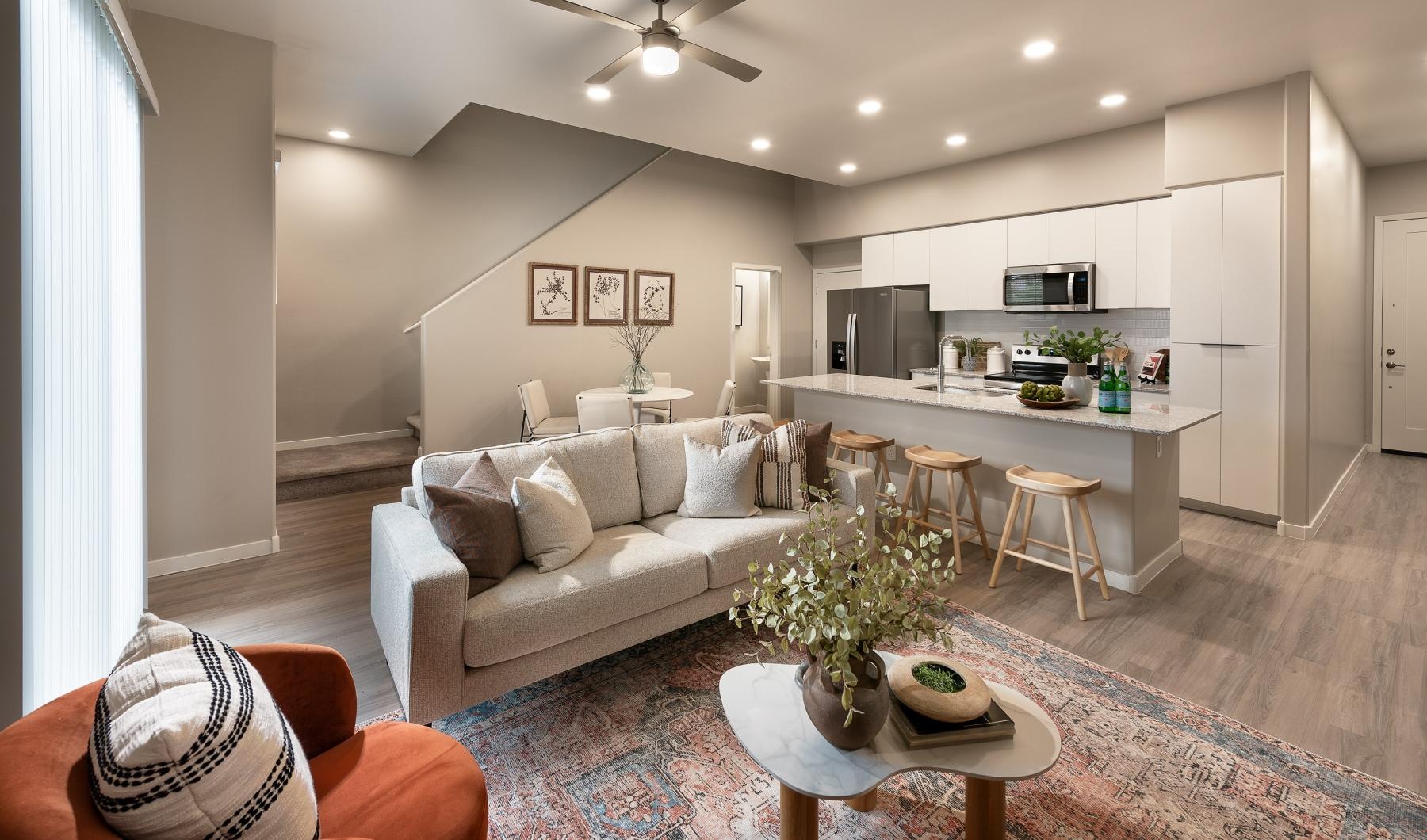 view from living room connected to open kitchen