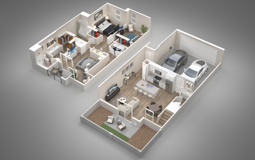 Denali - 3 bedroom floorplan layout with 2.5 bathrooms and 1418 square feet Denali - 3 bedroom floorplan layout with 2.5 bathrooms and 1418 square feet